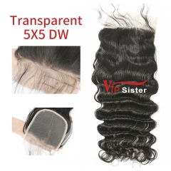 Transparent Virgin Human Hair Deep Wave 5x5 Lace Closure