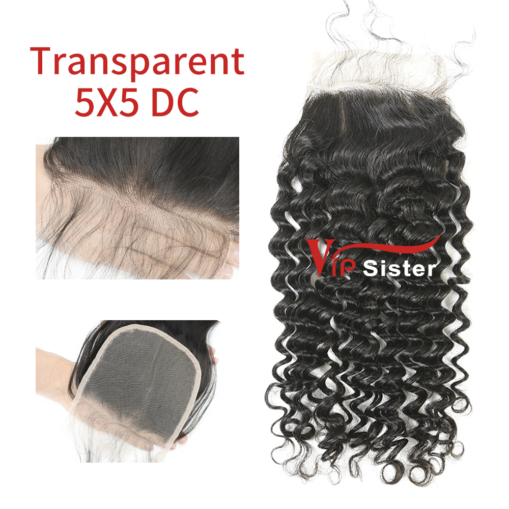 Transparent Virgin Human Hair Deep Curly 5x5 Lace Closure