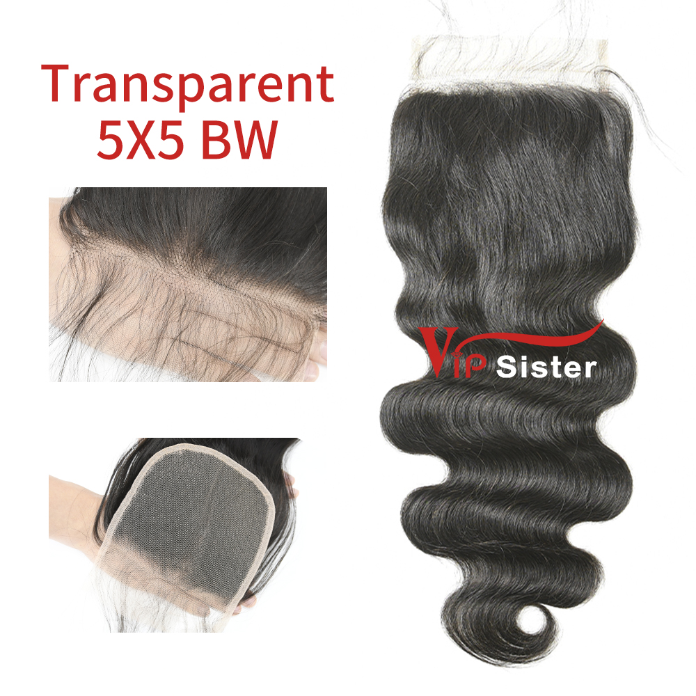 Transparent Virgin Human Hair Body Wave 5x5 Lace Closure