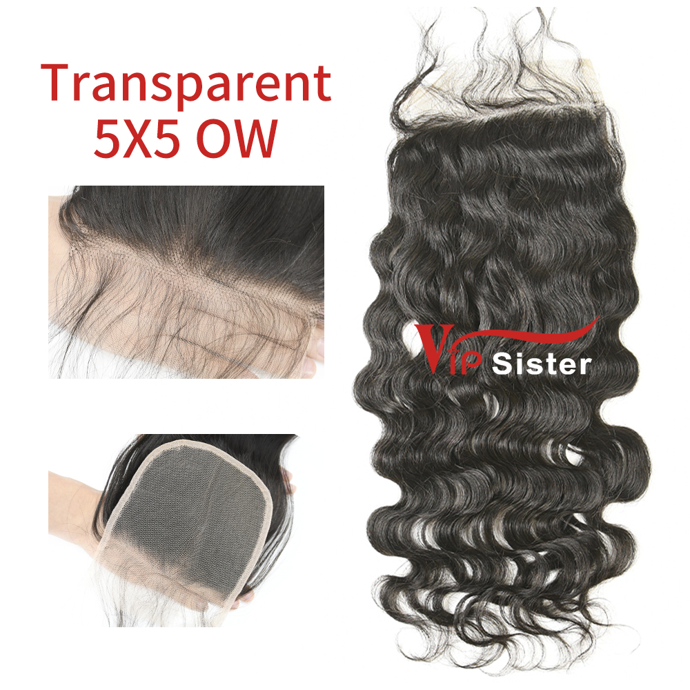 Transparent Virgin Human Hair Ocean Wave 5x5 Lace Closure