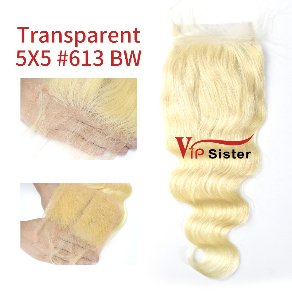 Blonde #613 European Virgin Human Hair Transparent 5×5 Lace Closure Body Wave