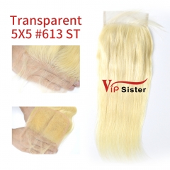 Blonde #613 European Raw Human Hair Transparent 5×5 Lace Closure Straight