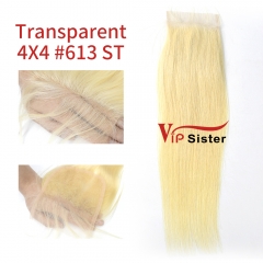 Blonde #613 European Virgin Human Hair Transparent 4X4 Lace Closure Straight