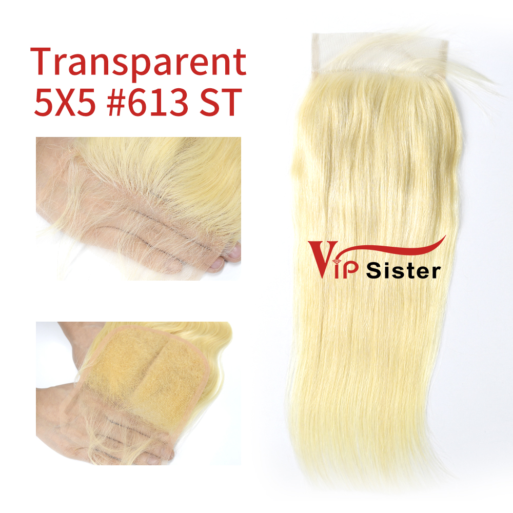 Blonde #613 European Virgin Human Hair Transparent 5X5 Lace Closure Straight