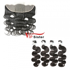 #1b Brazilian Virgin Human Hair Weft with 13x4 Frontal Body Wave