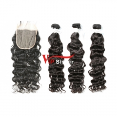 #1b Brazilian Virgin Human Hair Weft with 5×5 Closure Indian Curly