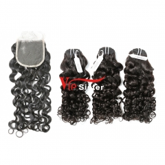 #1b Brazilian Virgin Human Hair Weft with 4x4 Closure Italy Curly