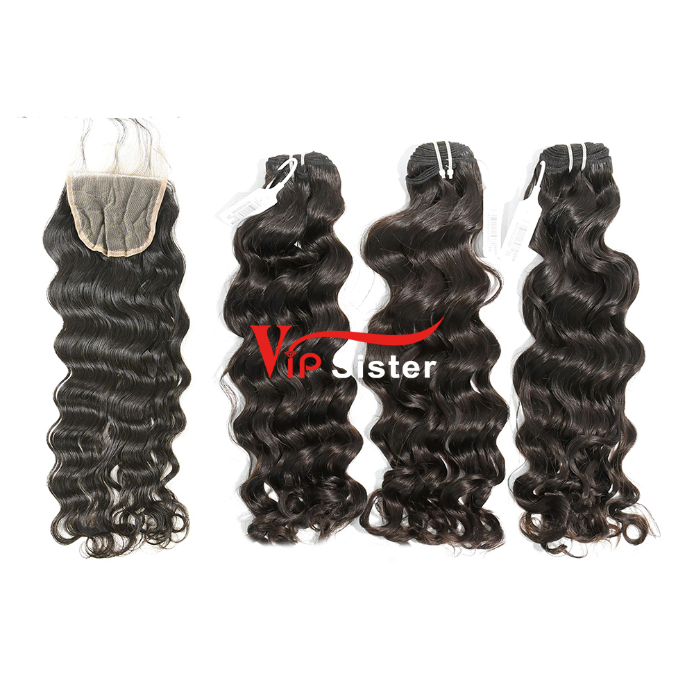 #1b Brazilian Virgin Human Hair Weft with 4x4 Closure Indian wave