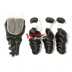 #1b Brazilian Virgin Human Hair Weft with 5×5 Closure Loose Wave