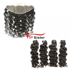 #1b Brazilian Raw Human Hair Weft with 13×4 Frontal Indian wave
