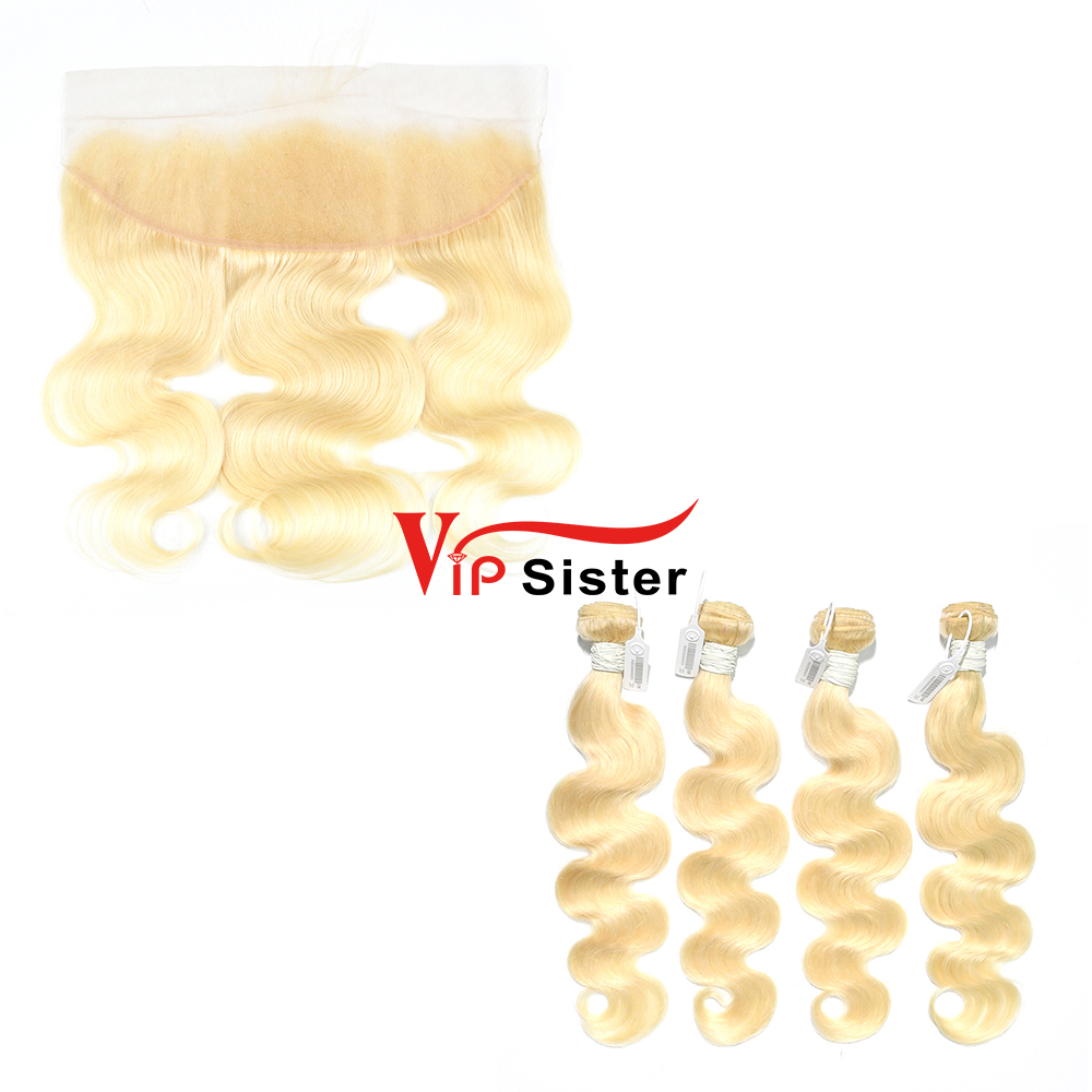 Blonde #613 European Virgin Human Hair 13X4 Lace Frontal With Hair Weft Body Wave