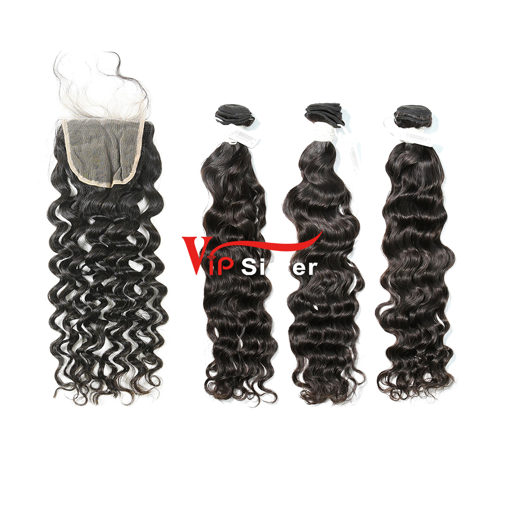 #1b Brazilian Virgin Human Hair Weft with 4x4 Closure Indian Curly