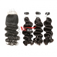#1b Brazilian Virgin Human Hair Weft with 4x4 Closure Ocean Wave