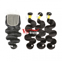 #1b Brazilian Raw Human Hair Weft with 5×5 Closure Body Wave