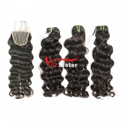 #1b Brazilian Raw Human Hair Weft with 4x4 Closure Indian wave