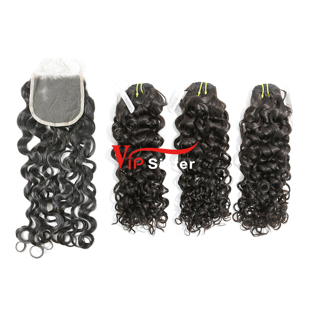 #1b Brazilian Raw Human Hair Weft with 4x4 Closure Italian Curly