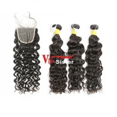 #1b Brazilian Raw Human Hair Weft with 4x4 Closure Indian Curly