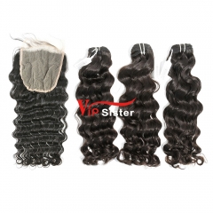 #1b Brazilian Virgin Human Hair Weft with 5×5 Closure Indian wave