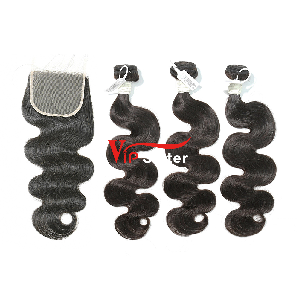 #1b Brazilian Virgin Human Hair Weft with 4x4 Closure Body Wave