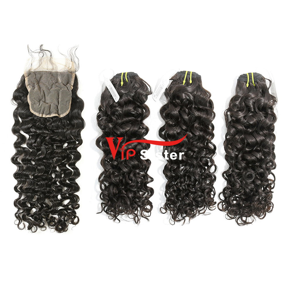 #1b Brazilian Raw Human Hair Weft with 5×5 Closure Italian Curly