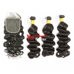 #1b Brazilian Raw Human Hair Weft with 5×5 Closure Ocean Wave