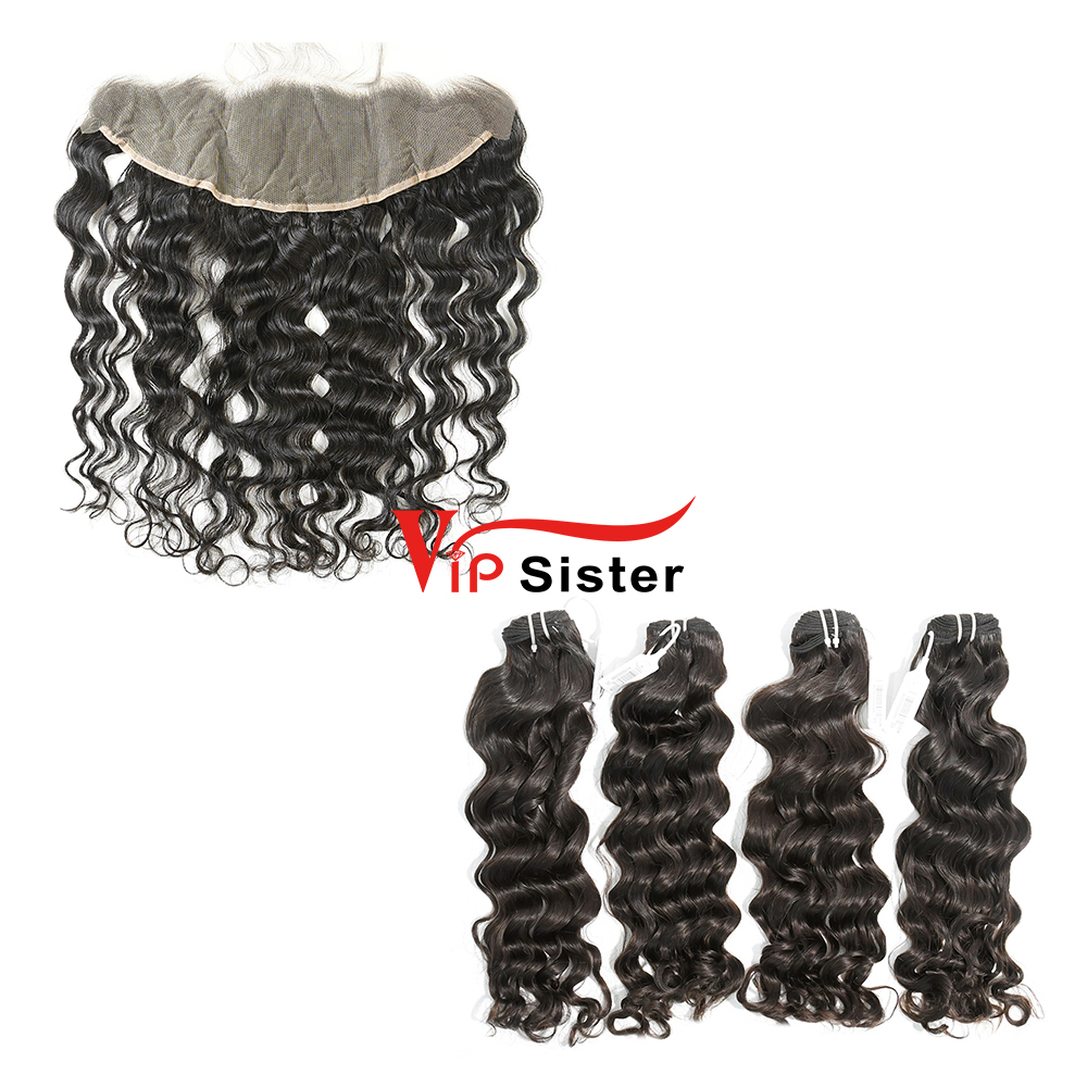 #1b Brazilian Virgin Human Hair Bundle with 13X4 Frontal Indian wave