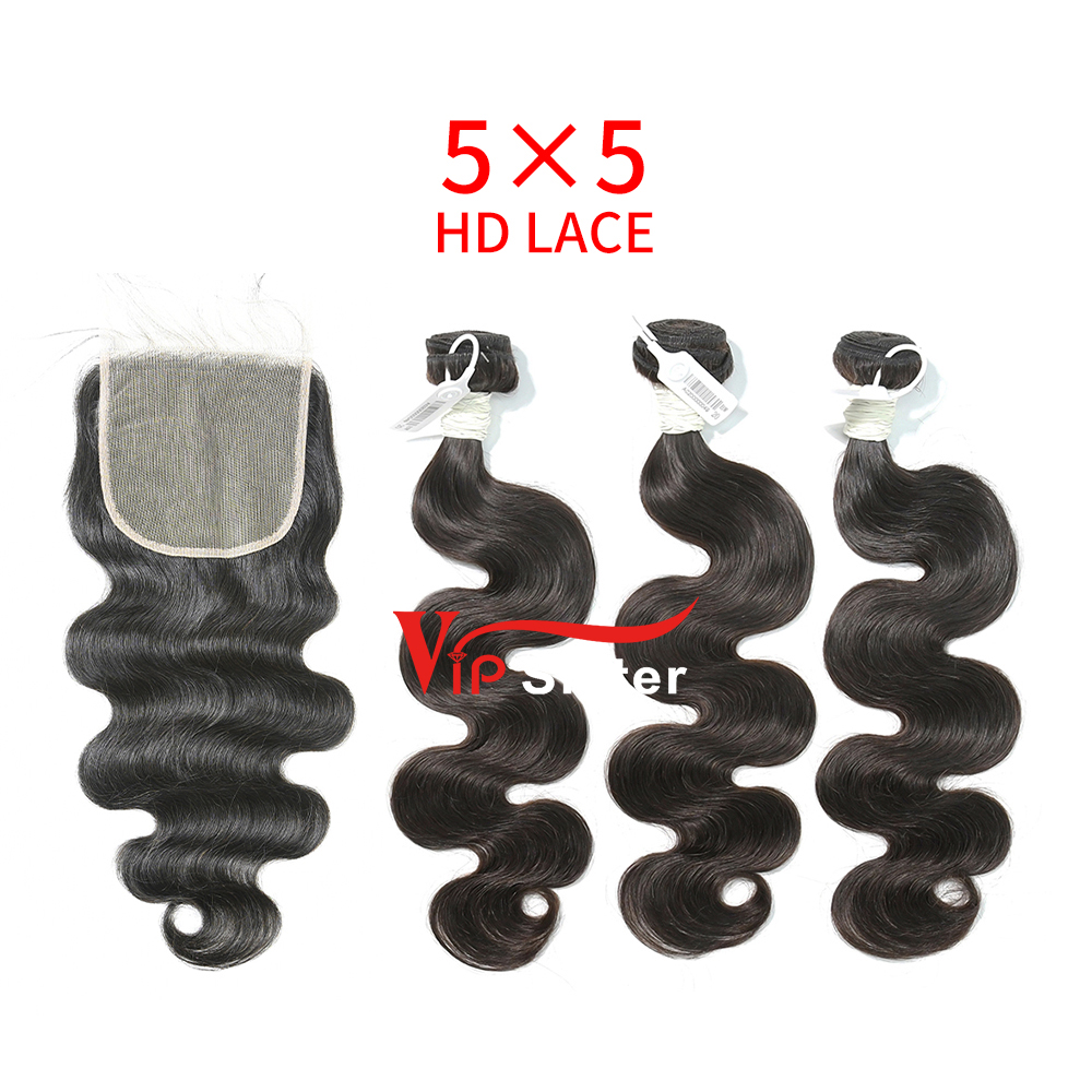 HD Lace Virgin Human Hair Bundle with 5X5 Closure Body Wave