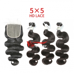 HD Lace Virgin Human Hair Bundle with 5X5 Closure Body Wave