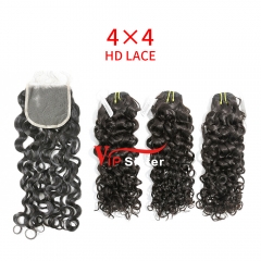 HD Lace Raw Human Hair Bundle with 4×4 Closure Italian Curly