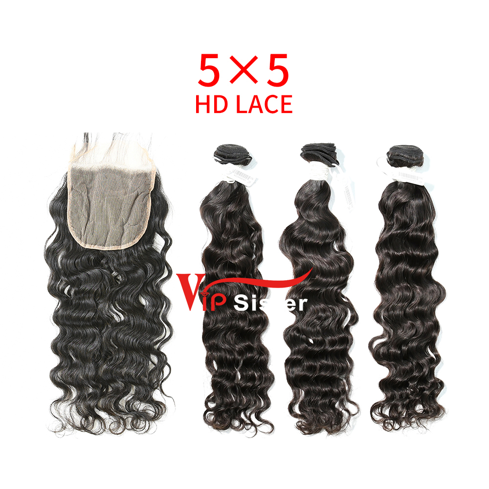 HD Lace Virgin Human Hair Bundle with 5X5 Closure Indian Curly