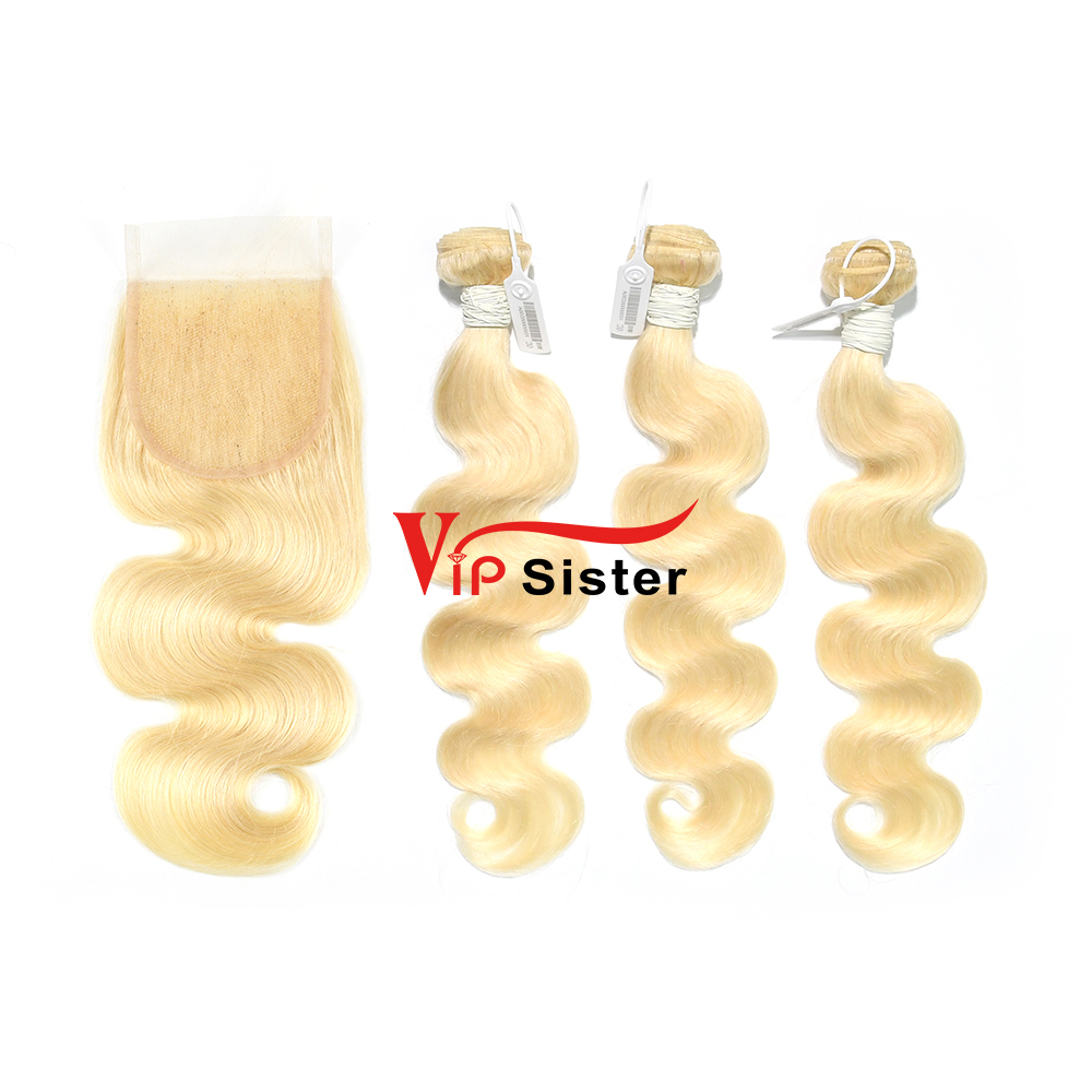 Blonde #613 European Virgin Human Hair 5×5 Lace Closure With Hair Weft Body Wave