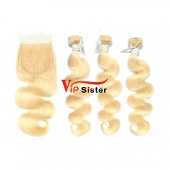 Blonde #613 European Virgin Human Hair 5×5 Lace Closure With Hair Weft Body Wave