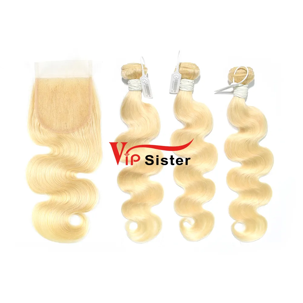 Blonde #613 European Virgin Human Hair 5×5 Lace Closure With Hair Weft Body Wave
