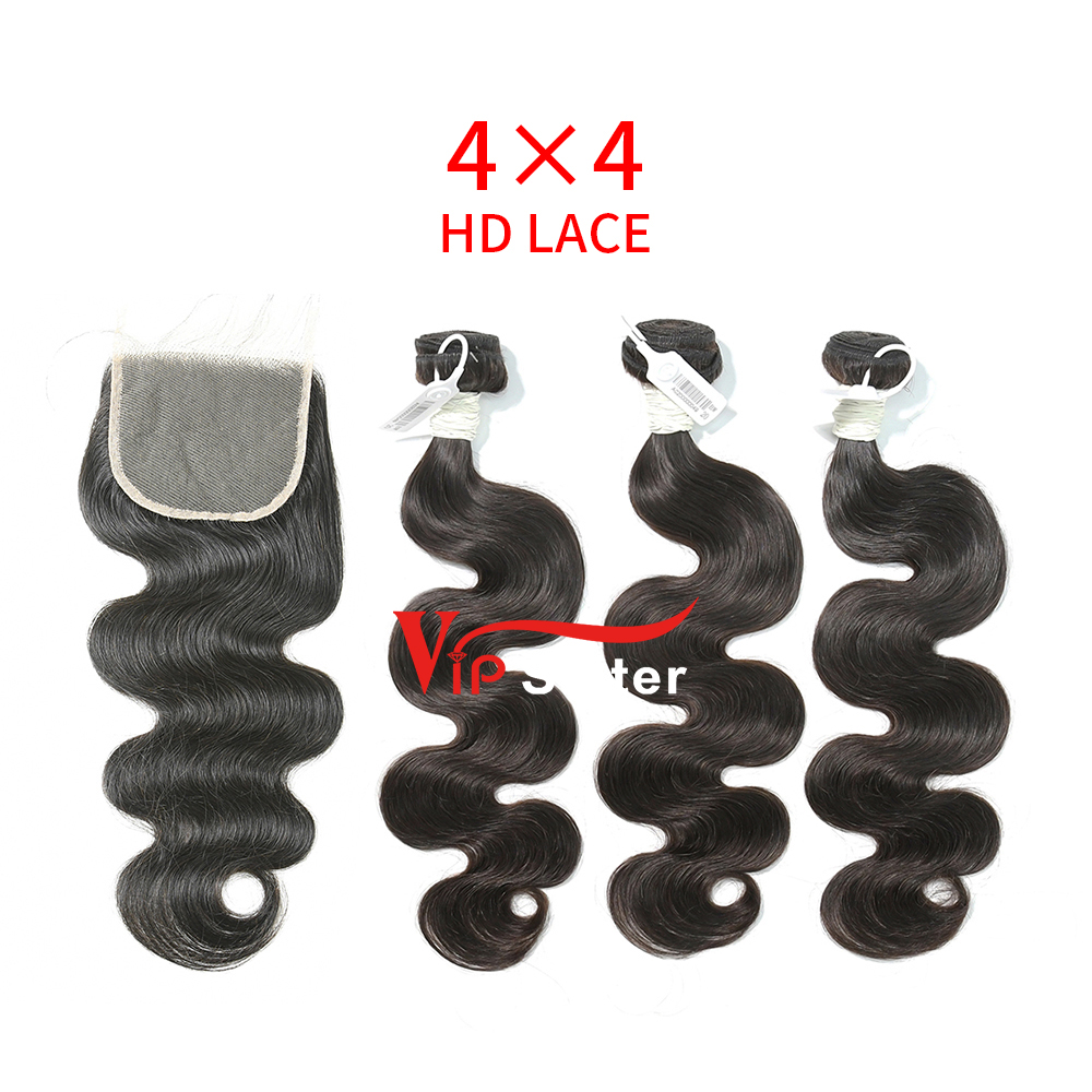 HD Lace Virgin Human Hair Bundle with 4×4 Closure Body Wave