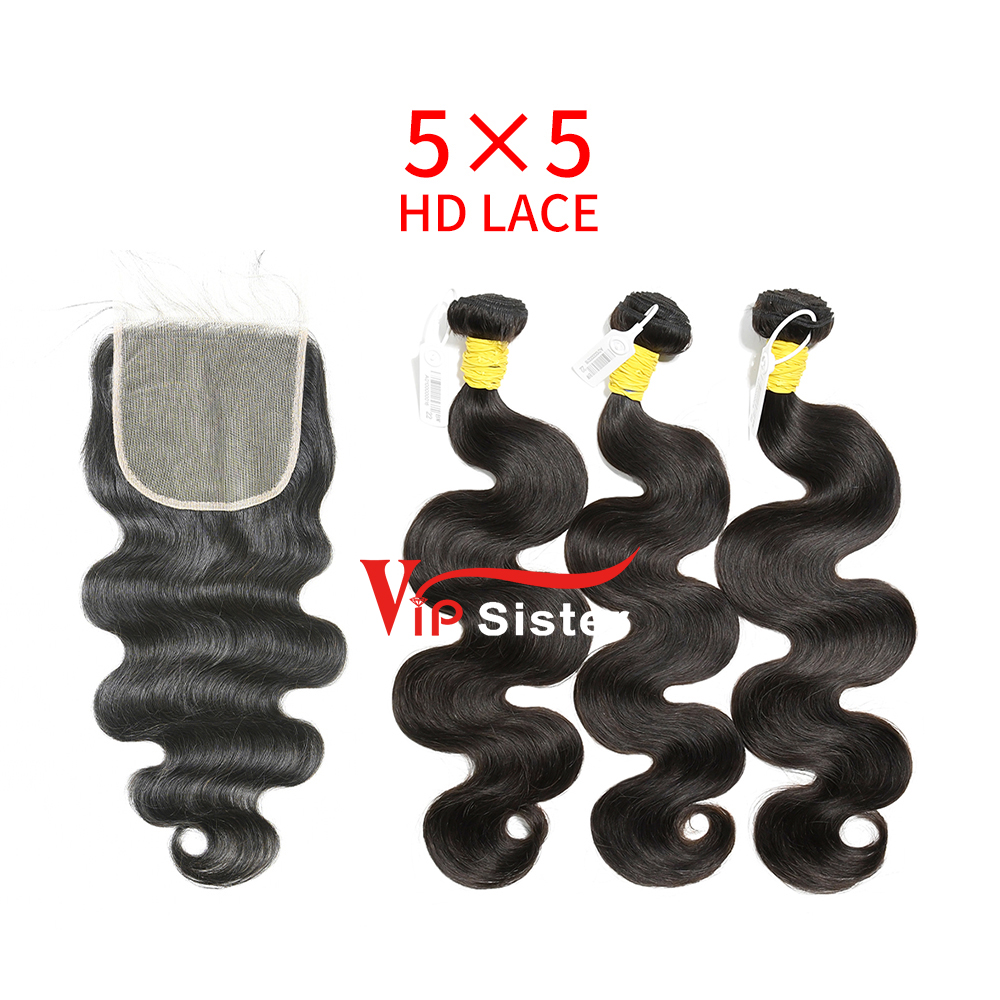 HD Lace Raw Human Hair Bundle with 5×5 Closure Body Wave