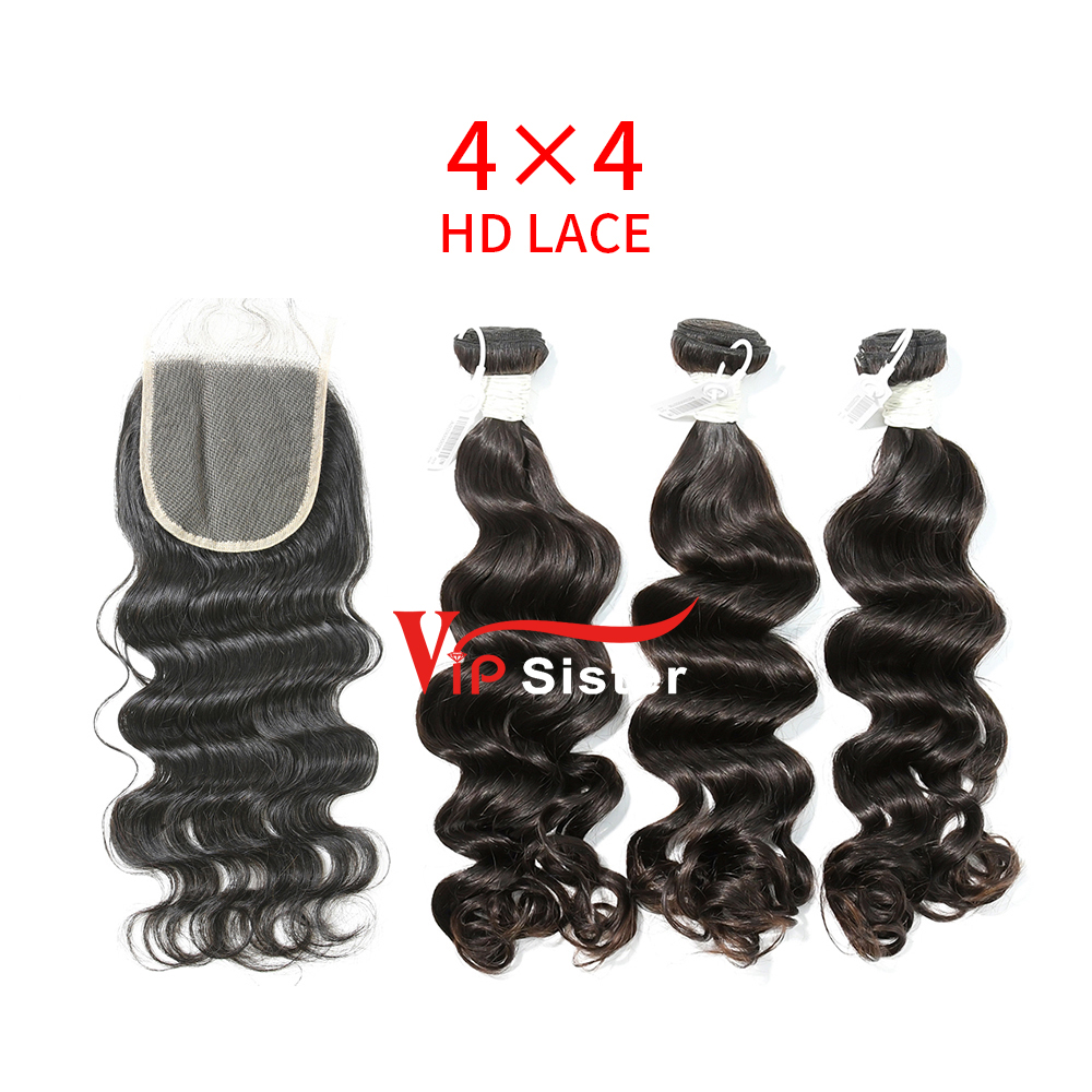 HD Lace Virgin Human Hair Bundle with 4×4 Closure Ocean Wave