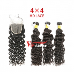 HD Lace Raw Human Hair Bundle with 4×4 Closure Indian Curly