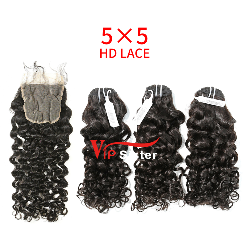 HD Lace Virgin Human Hair Bundle with 5X5 Closure Italian Curly