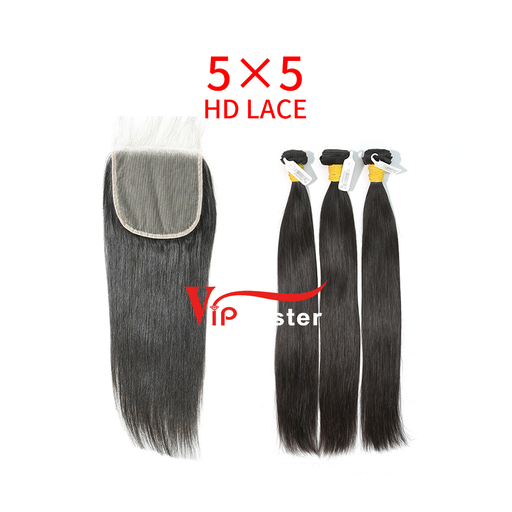 HD Lace Raw Human Hair Bundle with 5×5 Closure Straight