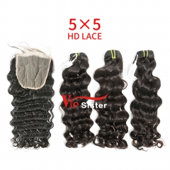 HD Lace Raw Human Hair Bundle with 5×5 Closure Indian wave