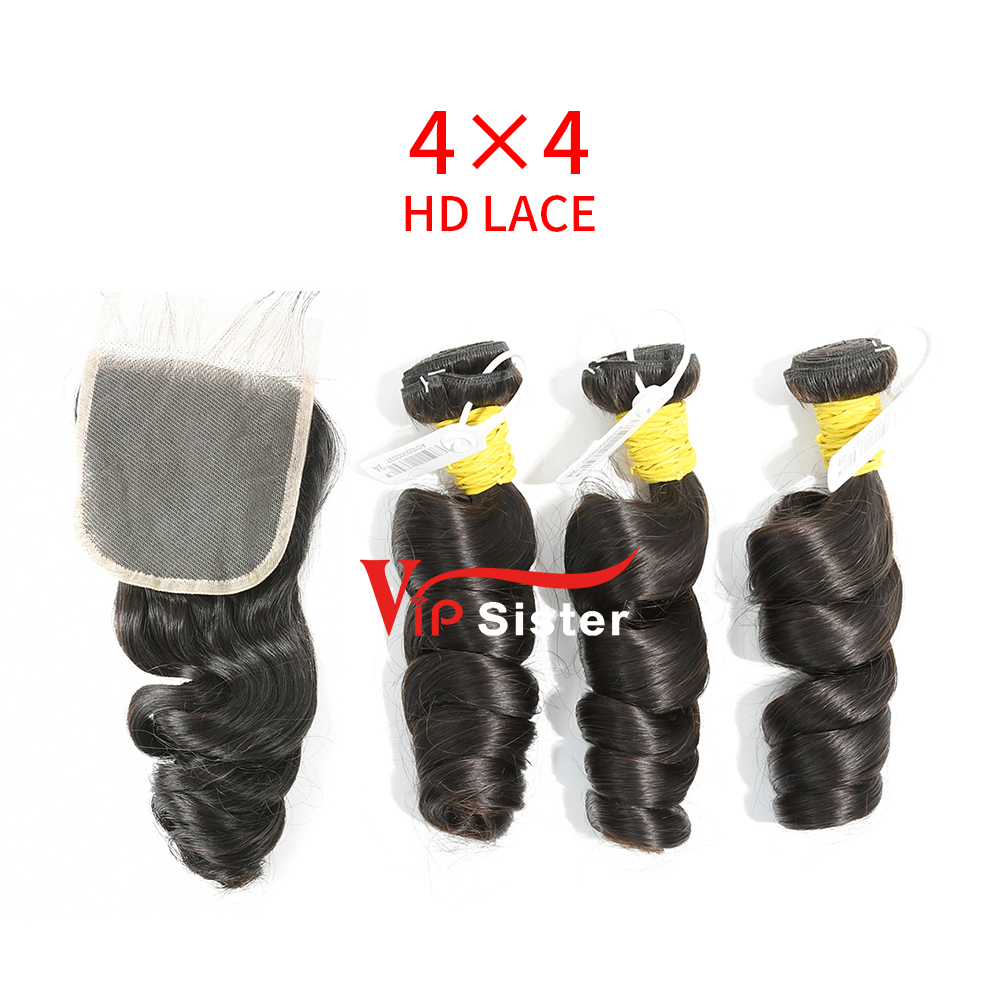 HD Lace Raw Human Hair Bundle with 4×4 Closure Loose Wave