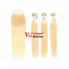 Blonde #613 European Virgin Human Hair 5×5 Lace Closure With Hair Weft Straight