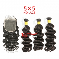 HD Lace Raw Human Hair Bundle with 5×5 Closure Ocean Wave