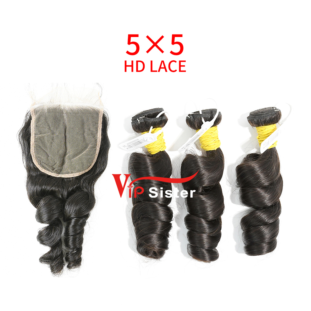 HD Lace Raw Human Hair Bundle with 5×5 Closure Loose Wave