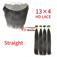 HD Lace Raw Human Hair Bundle with 13×4 Frontal Straight