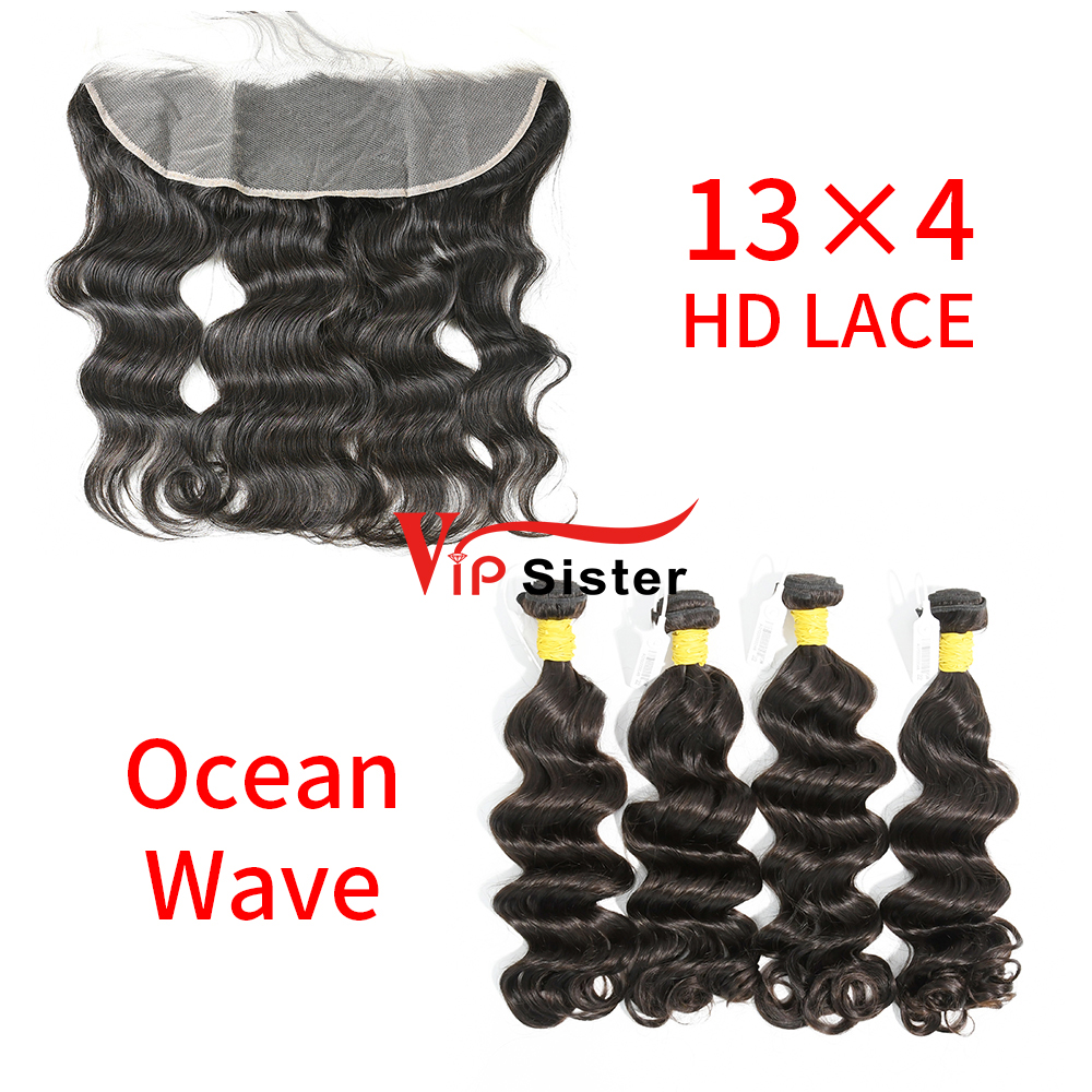 HD Lace Raw Human Hair Bundle with 13×4 Frontal Ocean Wave