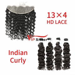 HD Lace Virgin Human Hair Bundle with 13×4 Frontal Indian Curly