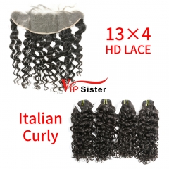HD Lace Raw Human Hair Bundle with 13×4 Frontal Italian Curly