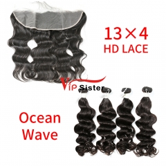 HD Lace Virgin Human Hair Bundle with 13×4 Frontal Ocean Wave