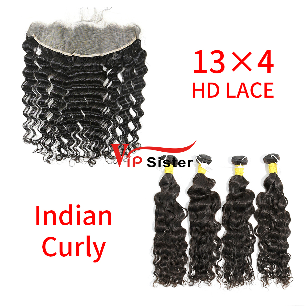 HD Lace Raw Human Hair Bundle with 13×4 Frontal Indian Curly